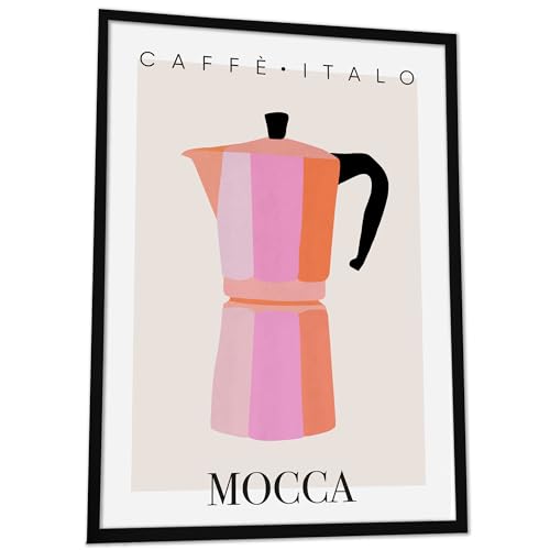 JUHMI Poster Vintage Mocca Italo Caffe Maker - Aesthetic Room Decor/Zimmer Deko Aesthetic - Wanddeko Wohnzimmer Schlafzimmer Küche Badezimmer Mokka Coffee Pot - A5 (15x21cm) mit Holz Rahmen von JUHMI