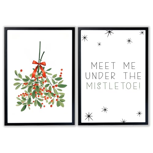 JUHMI Xmas Poster 2er Set, A4 (21x29 cm) Deko mit Spruch zu Weihnachten, Wohnzimmer Wanddeko, Schlafzimmer, Küche Dekoration mit und ohne Rahmen, Meet Me Under The Mistletoe von JUHMI