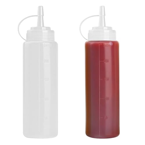 Quetschflasche, 2x 250ml Squeeze Flasche zum Selbstbefüllen für Ketchup, Dressing Spender, Saucenflasche Soßenflaschen Sossenflaschen Öllflasche Leimflasche | Honigspender Süßstoffspender Soßenspender von JUHONNZ