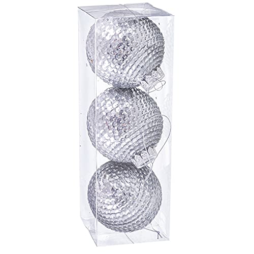 Set mit 3 Weihnachtskugeln 80 mm Pailletten Silber von JUINSA
