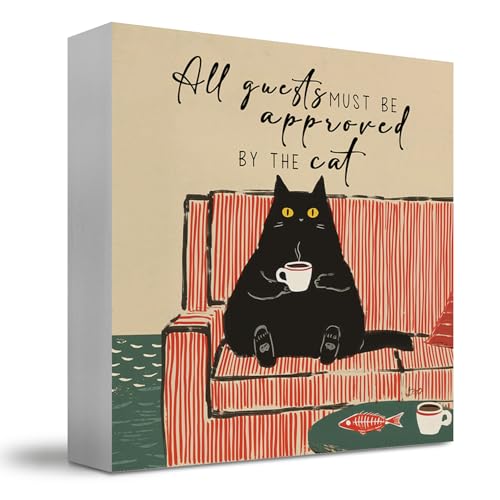JUIOEIU Lustiges Katzen-Schreibtisch-Dekor, lustiges schwarzes Katzen-Holzkistenschild, alle Gäste müssen von der Kitty genehmigt werden, für Zuhause, Eingang, Tisch, Gästezimmer, Schreibtisch, Regal JUIOEIU Lustiges Katzen-Schreibtisch-Dekor, lustiges schwarzes Katzen-Holzkistenschild, alle Gäste müssen von der Kitty genehmigt werden, für Zuhause, Eingang, Tisch, Gästezimmer, Schreibtisch, Regal von JUIOEIU