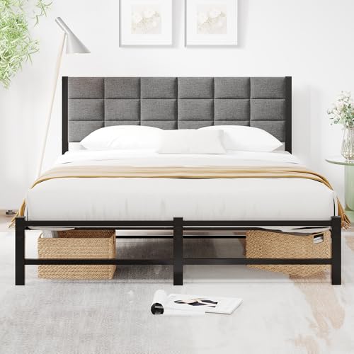 JUISSANO Bettgestell 120x200 mit Lattenrost aus Metall,Polsterbett 120x200cm Bett mit Stauraum,Bettrahmen Jugendbett Doppelbett Metallbett mit Kopfteil für Schlafzimmer Gästezimmer,Dunkelgrau JUISSANO Bettgestell 120x200 mit Lattenrost aus Metall,Polsterbett 120x200cm Bett mit Stauraum,Bettrahmen Jugendbett Doppelbett Metallbett mit Kopfteil für Schlafzimmer Gästezimmer,Dunkelgrau von JUISSANO