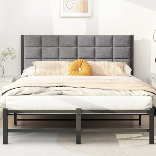 JUISSANO Polsterbett 140x200 cm Bett mit Lattenrost,Bettgestell 140x200 aus Metall,Metallbett 140x200 mit Gepolstertem Kopfteil,Höhe 27 cm Stauraum,Jugendbett,Doppelbett,Bettrahmen,Gästebett,Bed Frame JUISSANO Polsterbett 140x200 cm Bett mit Lattenrost,Bettgestell 140x200 aus Metall,Metallbett 140x200 mit Gepolstertem Kopfteil,Höhe 27 cm Stauraum,Jugendbett,Doppelbett,Bettrahmen,Gästebett,Bed Frame von JUISSANO
