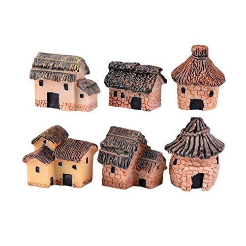 JUJOX Micro Landschaft Haus Ornamente, 6-Teilige Miniatur Fee Garten Zubehör Kleine Harz Figuren Handwerk für Patio Yard Bonsai Dekor, Zufällige Farbe von JUJOX