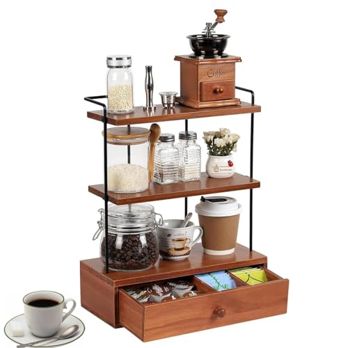 JUJOYBD Kaffee Organizer mit Schublade 3-stufiger Coffee Organisator Kaffee Station Tischegal, Kaffeebar zubehör Kaffeestation Aufbewahrung Regal Organizer für Arbeitsplatte Küche Büro Bad von JUJOYBD