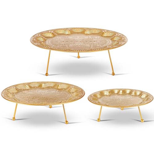 JUJOYBD Tortenständer Gold 3er Set, Metall Kuchenständer Rund Cupcake Miffin Ständer Aufstellter Tortenplatte mit Fuß vintage Etagere Tischdekor für Hochzeit Geburtstag Party Baby-dusche von JUJOYBD