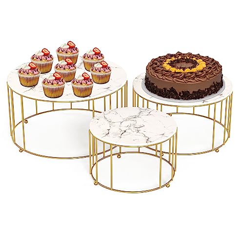 JUJOYBD Tortenständer 3 Etagen, Kuchenständer Rund 3er Set, Ausstellungsstand Gold, Tortenplatte mit Fuß Dessert-Ständer Cupcake Buffet für Hochzeit Geburtstag Silvester Party von JUJOYBD