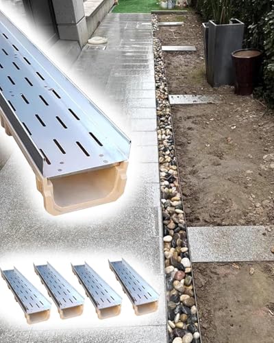 5er-Packung strapazierfähige Abflussabdeckungen aus Kunststoff – Edelstahlgitter for effiziente Wasserableitung und ästhetischen Garten(100cmx15cmx15cm) von JUJUJ