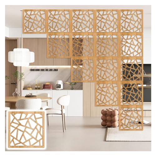 JUJUJ Anpassbare hängende Raumteilerpaneele aus Holz und Kunststoff – 11,4" x 11,4" dekorative Trennwände for Zuhause und Büro(Golden b,26Pcs) von JUJUJ