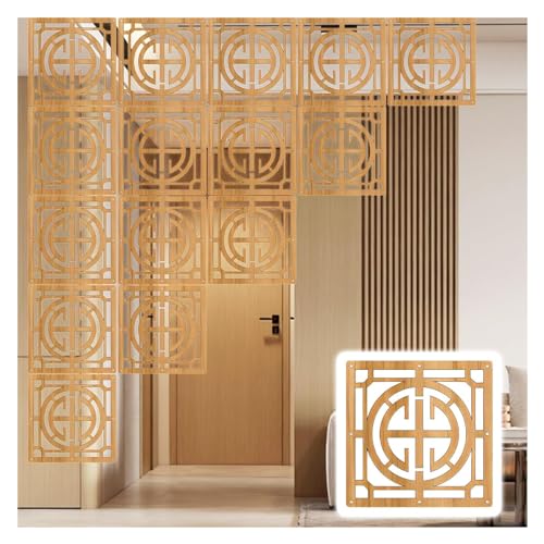 JUJUJ Anpassbare hängende Raumteilerpaneele aus Kunststoff – for Zuhause und Büro – 11,4 x 11,4 Zoll – erhältlich in 1–100 Stück(Golden b,6Pcs) von JUJUJ