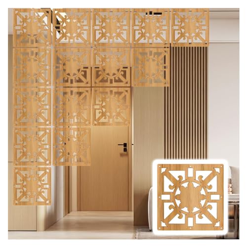 JUJUJ Elegantes, anpassbares Raumteiler-Panel aus Holz und Kunststoff for Aufhängen – 11,4 x 11,4 Zoll for die Dekoration zu Hause und im Büro(Natural a,3Pcs) von JUJUJ