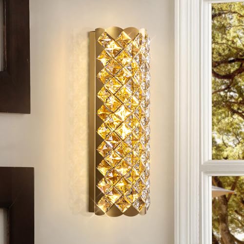 JUJUQI Kristall Wandleuchte Gold Wandlampe Innen Kristall Moderne Wohnzimmer Luxus Wand Lampen,Kristallwandleuchte für Schlafzimmer Esszimmer Flur Innen von JUJUQI