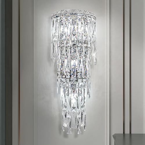 JUJUQI Moderne Kristall Wandleuchte Wandlampe Innen Kristall Schlafzimmer Luxus Wand Lampen, Chrom Kristallwandleuchte für Wohnzimmer Esszimmer Flur Innen von JUJUQI