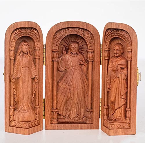 JUKIDS Religiöse Handwerkskunst aus Holz, geschnitzte heilige Statue in einer Box Desktop-Heilige Dekoration Skulptur Holz religiöse Ornament für dekorative Sammlung und Geschenke von JUKIDS
