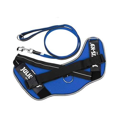 IDC Powair Bundle - IDC Powair Hundegeschirr, Größe: 2XL/3, Blau + IDC Powairleine, Größe: 1,2 m mit Schlaufe und mit großen Karabiner, Blau von JULIUS K-9