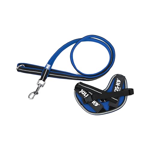 IDC Powair Bundle - IDC Powair Hundegeschirr, Größe: 2XS/Baby 2, Blau + IDC Powairleine, Größe: 1,2 m mit Schlaufe und mit kleinen Karabiner, Blau von JULIUS K-9