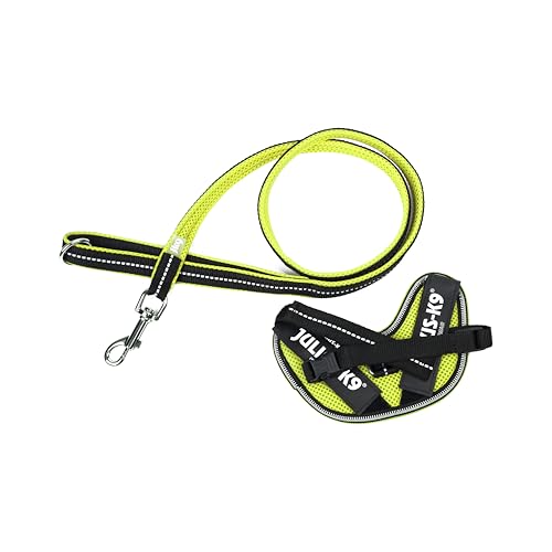 IDC Powair Bundle - IDC Powair Hundegeschirr, Größe: 2XS/Baby 2, Neon + IDC Powairleine, Größe: 1,2 m mit Schlaufe und mit kleinen Karabiner, Neon von JULIUS K-9