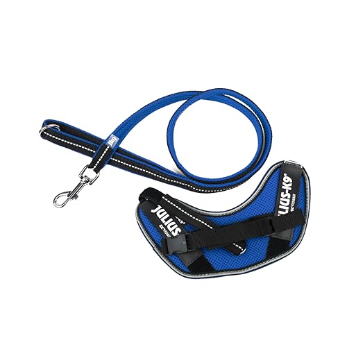 IDC Powair Bundle - IDC Powair Hundegeschirr, Größe: XS/Mini-Mini, Blau + IDC Powairleine, Größe: 1,2 m mit Schlaufe und mit kleinen Karabiner, Blau von JULIUS K-9