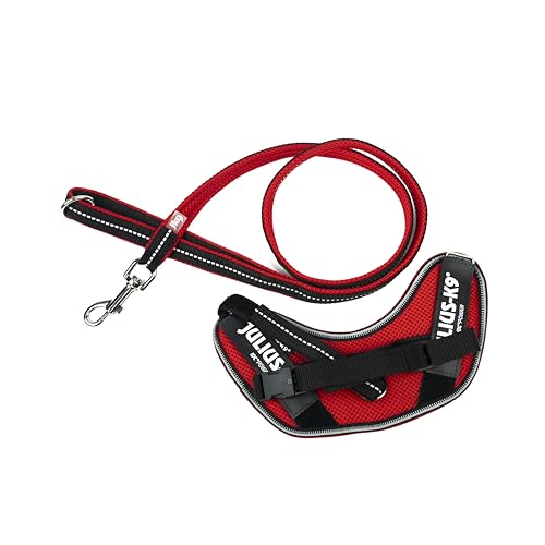 IDC Powair Bundle - IDC Powair Hundegeschirr, Größe: XS/Mini-Mini, Rot + IDC Powairleine, Größe: 1,2 m mit Schlaufe und mit kleinen Karabiner, Rot von JULIUS K-9