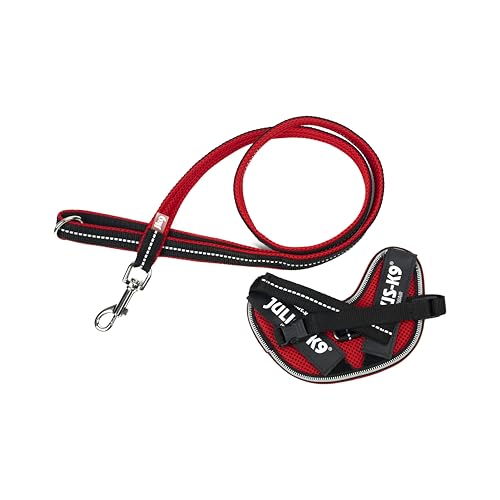 JULIUS K-9 IDC Powair Bundle - IDC Powair Hundegeschirr, Größe: 2XS/Baby 2, Rot + IDC Powairleine, Größe: 1,2 m mit Schlaufe und mit kleinen Karabiner, Rot von JULIUS K-9
