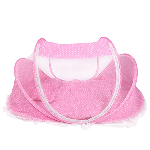 JULYKAI Baby Strandzelt, tragbares faltbares Moskitonetz Anti-Bug Krippenwiegezelt mit Matratzenkissen für Baby Kleinkind Tragbares Babyreisezelt(Rosa) von JULYKAI