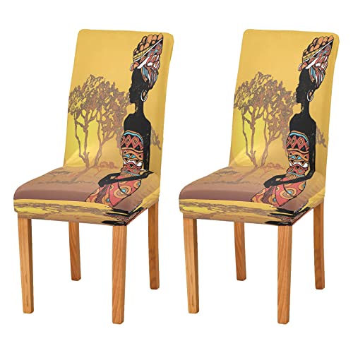 JUMBEAR Afrikanische Damen-Stuhlhussen für Esszimmer, dehnbar, abnehmbar, waschbar, Anti-Staub-Küchenstuhlbezug, dekorativer Sitzschutz, 4er-Set von JUMBEAR