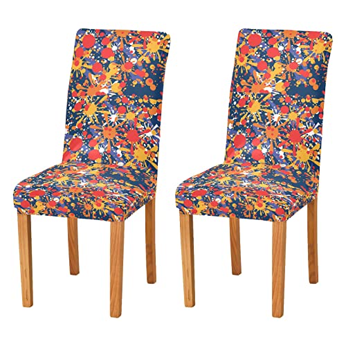 JUMBEAR Color Paint Splatters Chair Covers for Dining Room Stretch Chair Slipcovers Removable Washable Anti-dust Kitchen Chair Cover Decorative Seat Protector Set of 2 von JUMBEAR