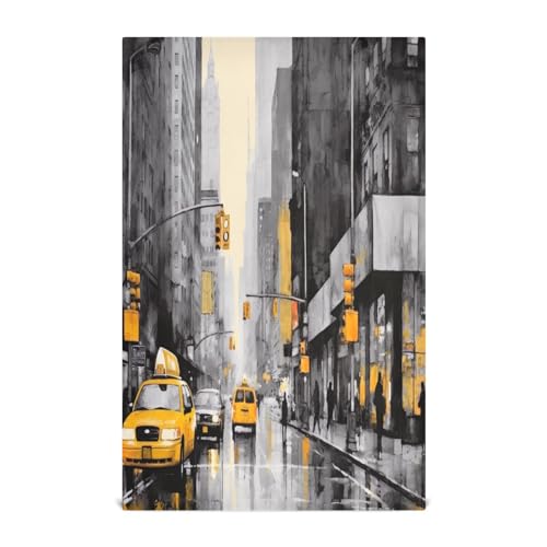 JUMBEAR New York Street View Ölgemälde Küchen-Geschirrtuch 4 Stück weiche saugfähige Geschirrtücher wiederverwendbare Handtücher Geschirrtücher und Tischdekoration Handtücher 71,1 x 45,7 cm von JUMBEAR