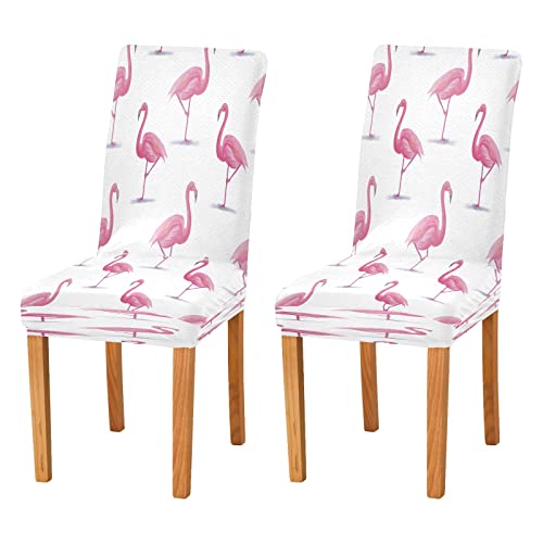 JUMBEAR Pinker Flamingo-Stuhlhussen für Esszimmer, dehnbar, abnehmbar, waschbar, Anti-Staub-Küchenstuhlbezug, dekorativer Sitzschutz, 2er-Set von JUMBEAR
