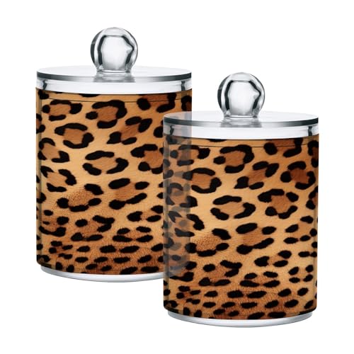 JUMBEAR Qtip Apothekerglas aus transparentem Acryl, 4 Stück, für Apothekergläser, Wattebällchen-Halter, Wattestäbchenhalter, Kosmetik-Aufbewahrungsboxen mit Deckel, modisches Leopardenmuster von JUMBEAR