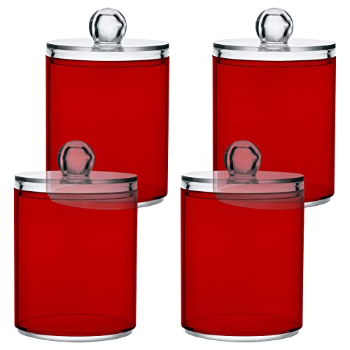 JUMBEAR 4 Stück Qtip Halter Organizer Spender rot Farbe Badezimmer Aufbewahrungsbehälter Wattebällchen Halter Badezimmer Behälter für Wattestäbchen/Pads/Zahnseide von JUMBEAR