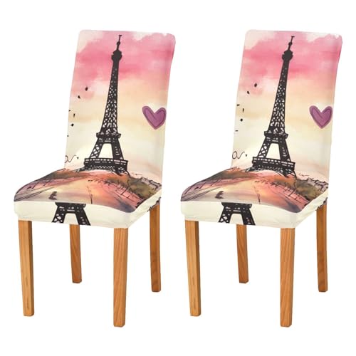 JUMBEAR Romantische Paris Eiffelturm Stuhlhussen für Esszimmer Stretch Stuhlhussen Abnehmbare Waschbar Anti-Staub Küche Stuhl Abdeckung Dekorative Sitzschutz 4 Stück von JUMBEAR