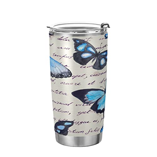 JUMBEAR Schöner blauer Schmetterlingsbecher mit Deckel und Strohhalm, Edelstahl, vakuumisoliert, wasser- und kaffeebecher, auslaufsicher, Thermobecher von JUMBEAR