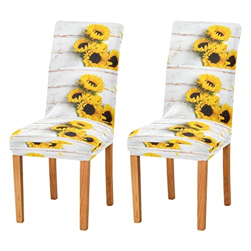 JUMBEAR Stuhlhussen mit Sonnenblumenmotiv für Esszimmer, dehnbar, abnehmbar, waschbar, staubabweisend, dekorativer Sitzschutz, 4er-Set von JUMBEAR