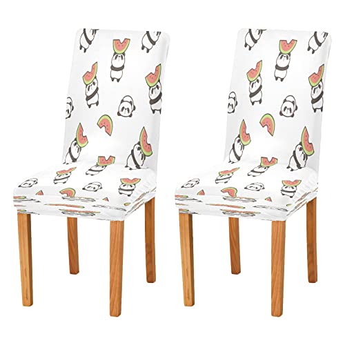 JUMBEAR Stuhlhussen mit niedlichem Panda-Wassermelonen-Motiv für Esszimmer, dehnbar, abnehmbar, waschbar, staubabweisend, für Küchenstuhl, dekorativer Sitzschutz, 4er-Set von JUMBEAR