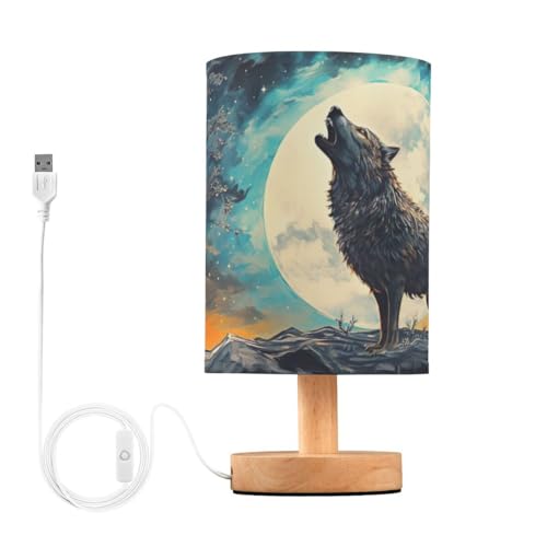 JUMBEAR Tischlampe, Roaring Wolf Nachttischlampen Nachttischlampen mit Flachsstoffschirm für Schlafzimmer Wohnzimmer, inklusive LED-Leuchtmittel von JUMBEAR