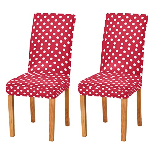 JUMBEAR Vintage Polka Dots Weiß und Rot Stuhlhussen für Esszimmer Stretch Stuhl Schonbezüge Abnehmbar Waschbar Anti-Staub Küche Stuhlbezug Dekorative Sitzschoner 2er Set von JUMBEAR