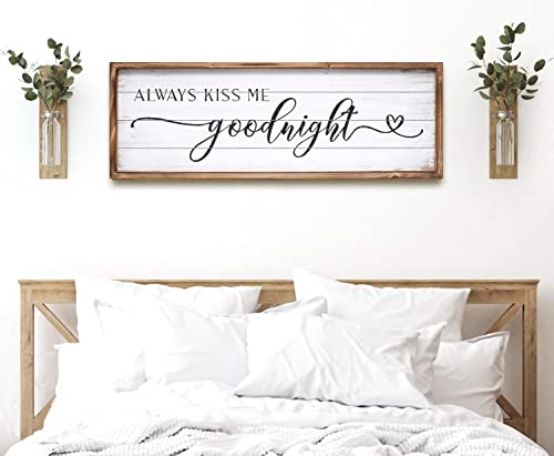 Always Kiss Me Goodnight Schild für Schlafzimmer, Wanddekoration, großes Rahmenhaus-Schlafzimmerschild mit Massivholzrahmen für Paare, Liebes-Thema, Schlafzimmerdekoration, 70 cm Bx24 cm H von JUMBO DECOR