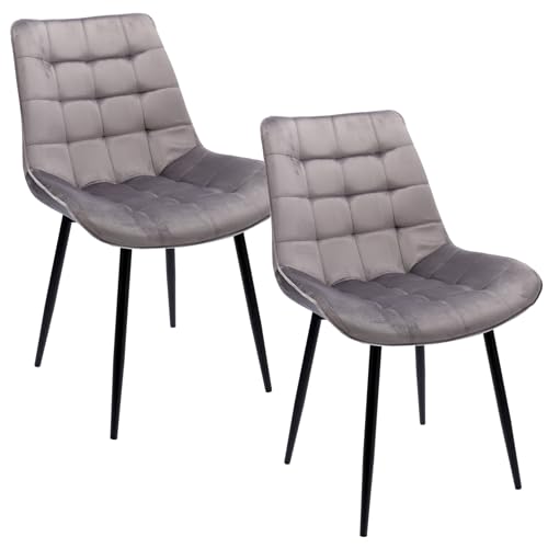 JUMI 2er Set Modern Esszimmerstuhle Misty - 53 x 83 x 63 cm, Stühle Esszimmer, Wohnzimmer, Schlafzimmer, Bürostuhl Ohne Armlehne - Schreibtischstuhl, Schminktisch Stuhl - Metallbeine, Grau von JUMI