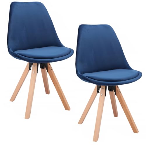 JUMI Modern Esszimmerstuhl 2er Set Misty - 53 x 83 x 63 cm, Stühle Esszimmer, Wohnzimmer, Schlafzimmer, Bürostuhl Ohne Armlehne - Schreibtischstuhl, Schminktisch Stuhl - Metallbeine, Samt (Marine) von JUMI