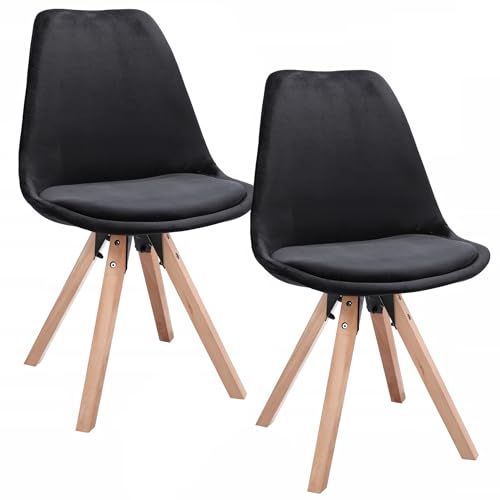 JUMI Modern Esszimmerstuhl 2er Set Misty - 53 x 83 x 63 cm, Stühle Esszimmer, Wohnzimmer, Schlafzimmer, Bürostuhl Ohne Armlehne - Schreibtischstuhl, Schminktisch Stuhl - Metallbeine, Samt (Schwarz) von JUMI
