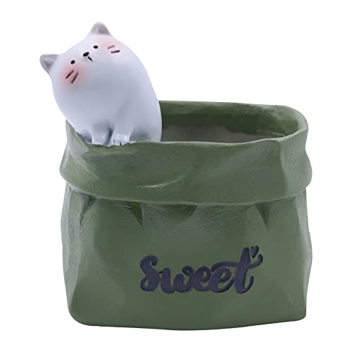 JUMISEE Niedliche Katze Keramik Sukkulenten Pflanztopf Desktop Blumentöpfe mit Drainage für Kräuter Kaktus Luftpflanzen, kleiner Stifthalter Aufbewahrungskoffer Heimdekoration von JUMISEE