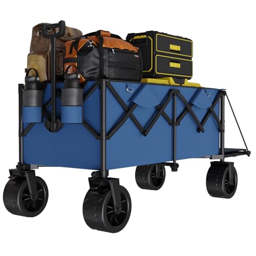JUMMICO 332L Faltbarer Bollerwagen mit Bremse – 200kg Belastbar, Verstellbarer Griff für Strand, Camping & Einkauf – Stabiler & Tragbarer Strandkarre, Blau von JUMMICO