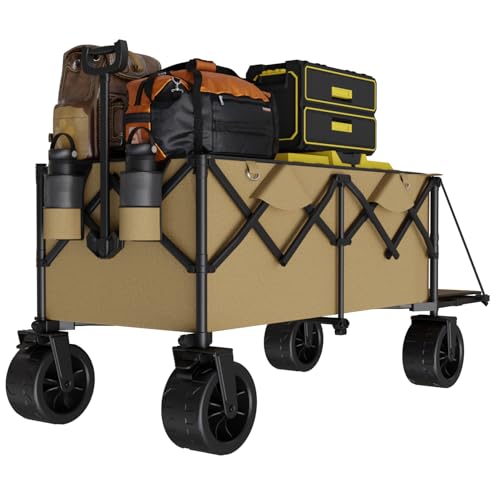 JUMMICO 332L Faltbarer Bollerwagen mit Bremse – 200kg Belastbar, Verstellbarer Griff für Strand, Camping & Einkauf – Stabiler & Tragbarer Strandkarre, Gelb von JUMMICO