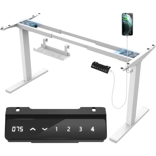 JUMMICO Dual-Motor Tischgestell Höhenverstellbar mit USB-Buchse und Kabelwanne, Elektrisch Höhenverstellbarer Schreibtisch Gestell mit Rollen (Weiß) von JUMMICO
