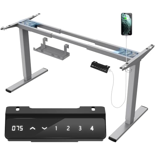 JUMMICO Dual-Motor Tischgestell Höhenverstellbar mit USB-Buchse und Kabelwanne, Elektrisch Höhenverstellbarer Schreibtisch Gestell mit Rollen (Grau) von JUMMICO