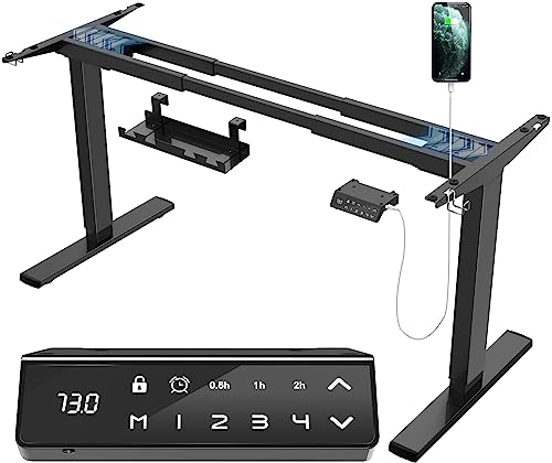 JUMMICO Dual-Motor Tischgestell Höhenverstellbar mit USB-Buchse und Kabelwanne, Elektrisch Höhenverstellbarer Schreibtisch Gestell mit mit Sitz-Steh-Erinnerungs und Rollen（Schwarz） von JUMMICO