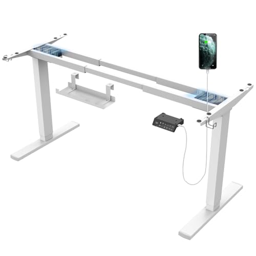 JUMMICO Dual-Motor Tischgestell Höhenverstellbar mit USB-Buchse und Kabelwanne, Elektrisch Höhenverstellbarer Schreibtisch Gestell mit mit Sitz-Steh-Erinnerungs und Rollen（Weiß） von JUMMICO