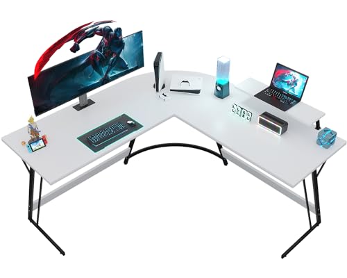 JUMMICO Gaming Tisch 130x130x75cm,Schreibtisch mit Monitorständer,Eckschreibtisch,Schreibtisch L Form,Gaming Schreibtisch L-förmiger,Groß Pc Ecktisch,Weiß von JUMMICO