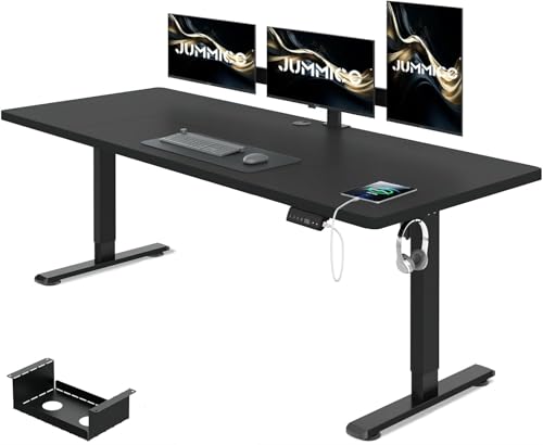 JUMMICO Höhenverstellbarer Schreibtisch 160 x 80 cm mit Kabelwanne, Höhenverstellbar Elektrisch Stehpult mit USB-Buchse, Computertisch, Ergonomischer Steh-Sitz Tisch, Bürotisch, Schwarz von JUMMICO